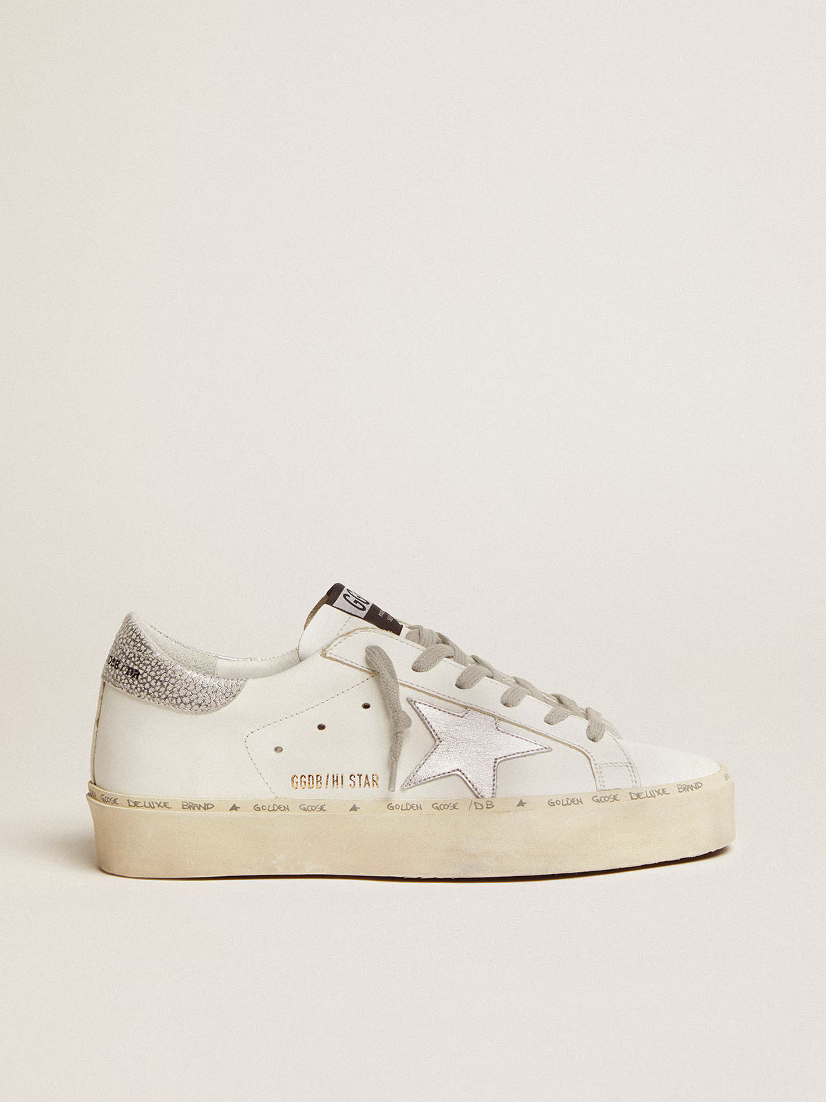 Golden Goose Hi Star pour femme avec étoile et talon argenté métallique
