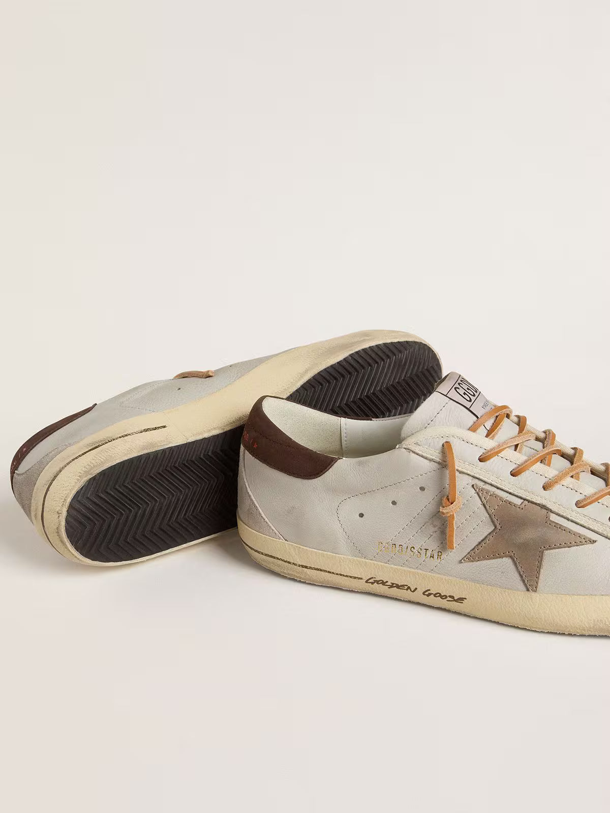 Golden Goose Heren Super-Star met tabaksbruine croc-print leren ster en zwarte leren hielstuk