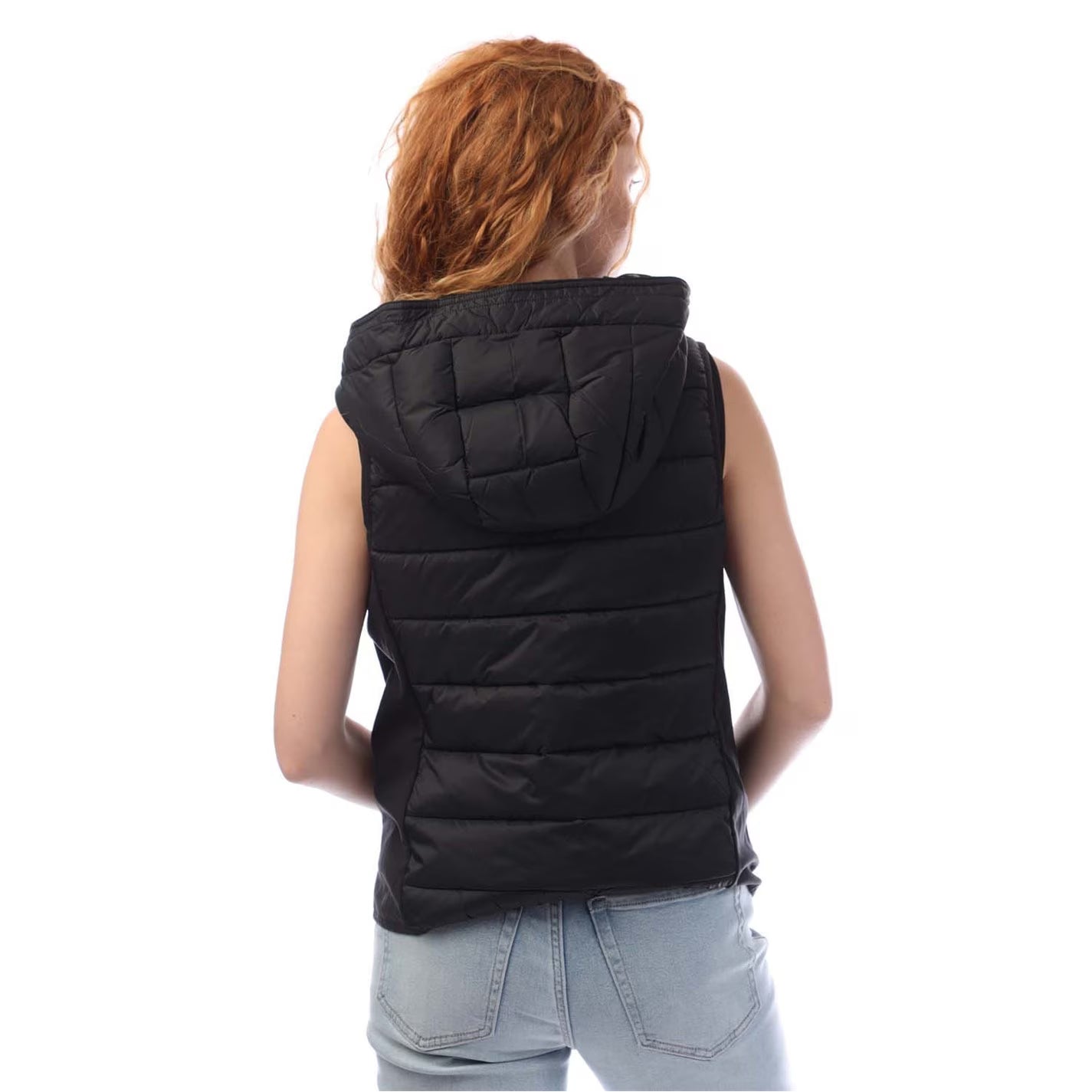Gewatteerd vest met capuchon en trekkoord met logo
