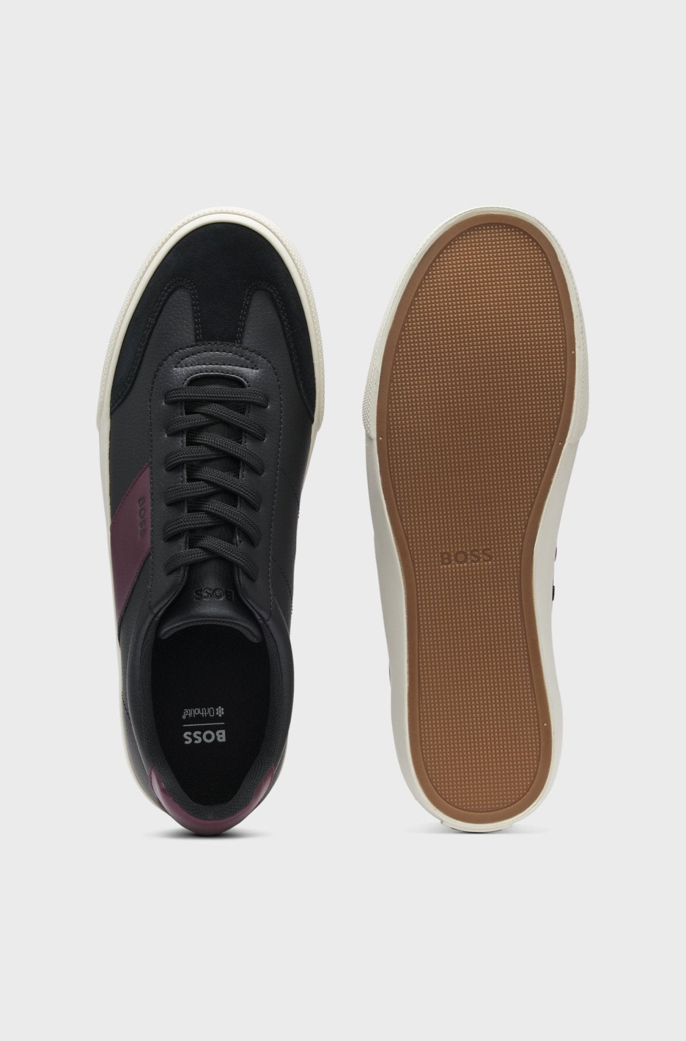 Boss Men's Grained faux - leather trainers with leather trims - Dani Dyers