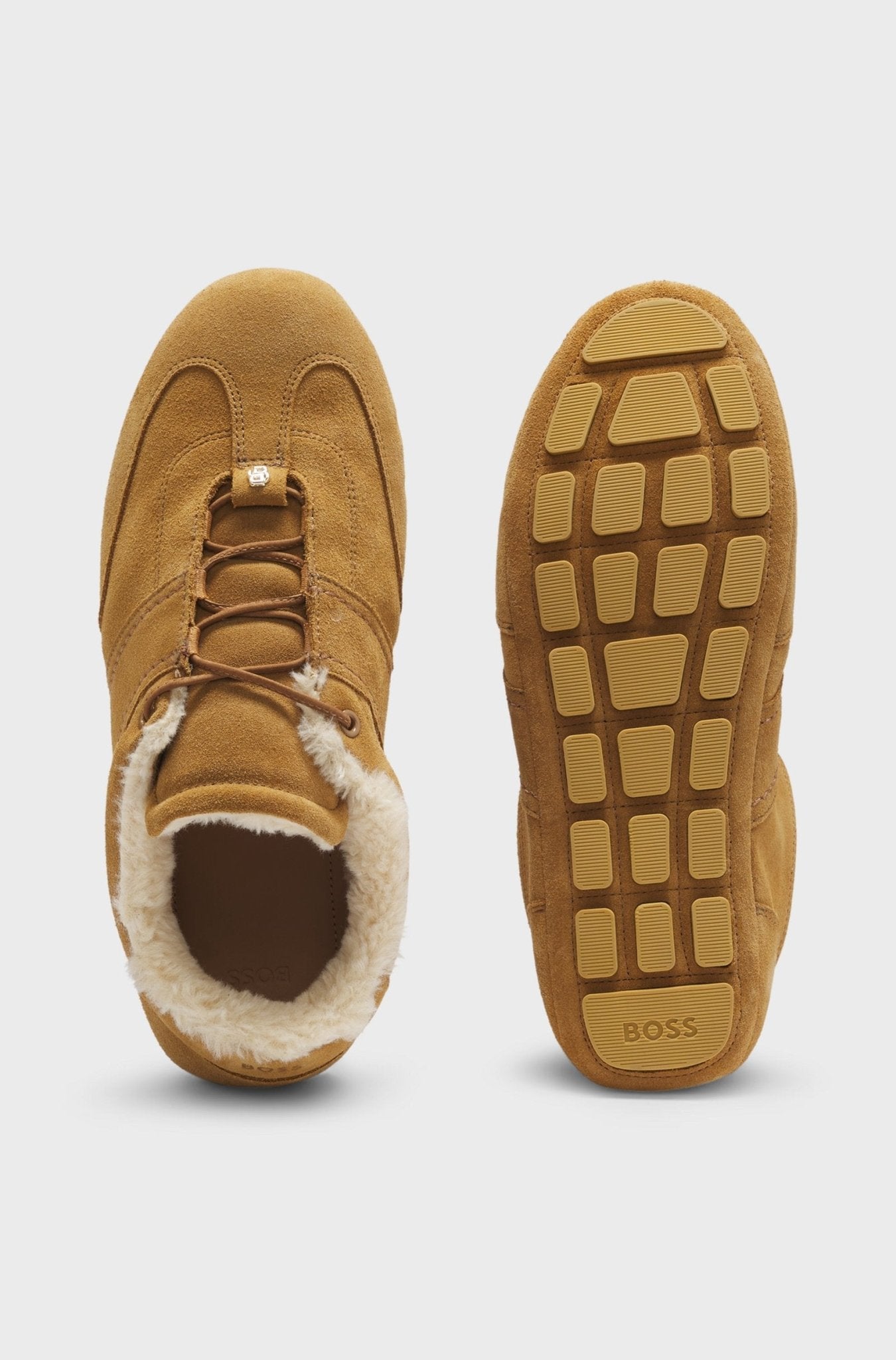 Boss Women's BOSS x Steiff suede trainers with teddy - fabric trims - Dani Dyers