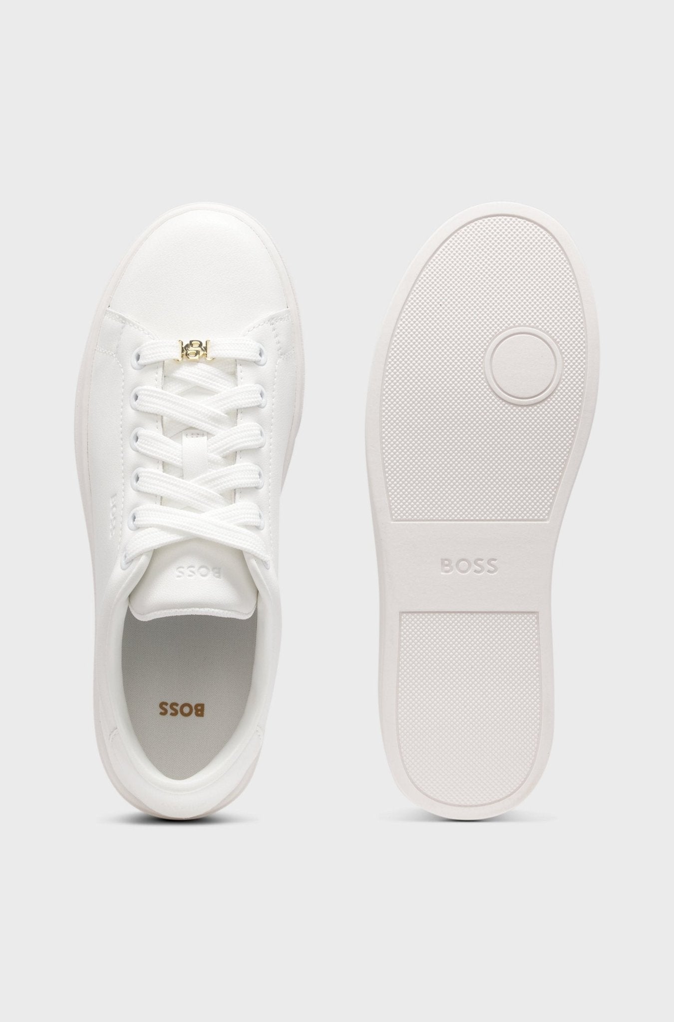 Boss Women's Leather trainers with embossed logos - Dani Dyers
