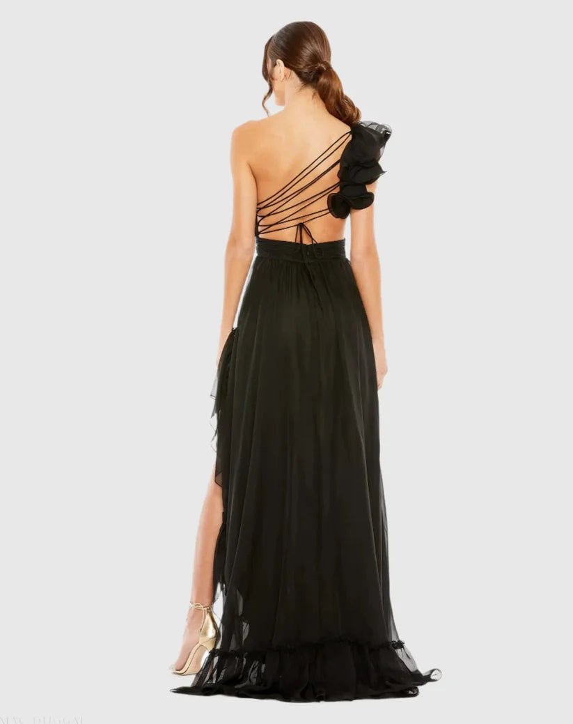 Dani Dyers Black Ruffled One Shoulder Asymmetrical Gown - Dani Dyers