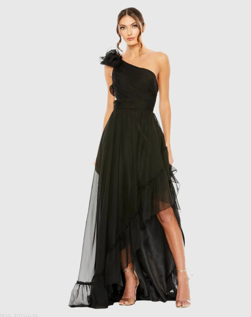 Dani Dyers Black Ruffled One Shoulder Asymmetrical Gown - Dani Dyers