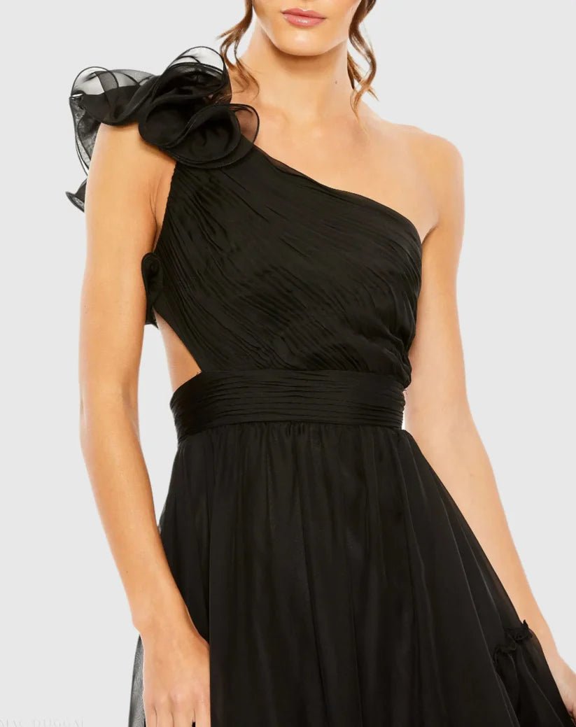 Dani Dyers Black Ruffled One Shoulder Asymmetrical Gown - Dani Dyers