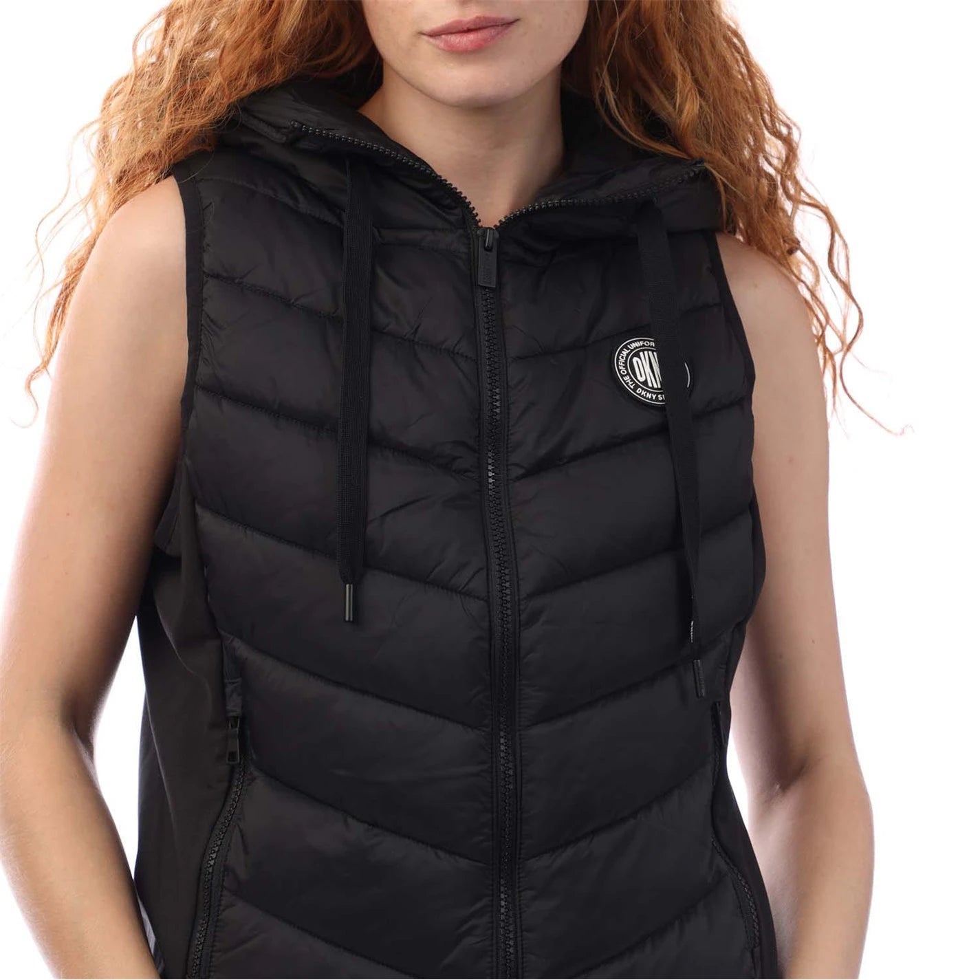DKNY Hooded Puffer Vest with Logo Drawcord - Dani Dyers