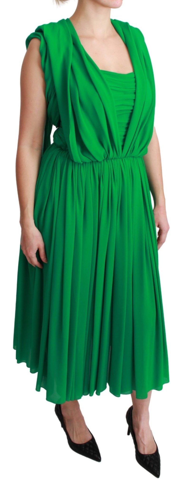 Dolce & Gabbana 100% Silk Green Sleeveless Pleated Maxi Dress - Dani Dyers