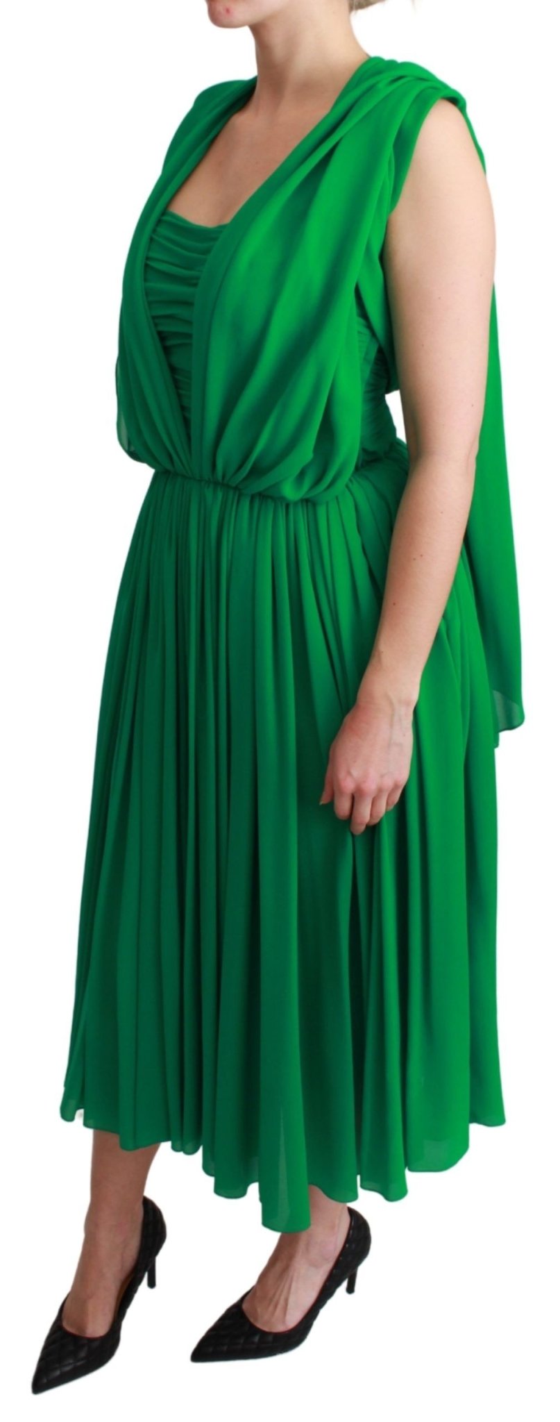 Dolce & Gabbana 100% Silk Green Sleeveless Pleated Maxi Dress - Dani Dyers