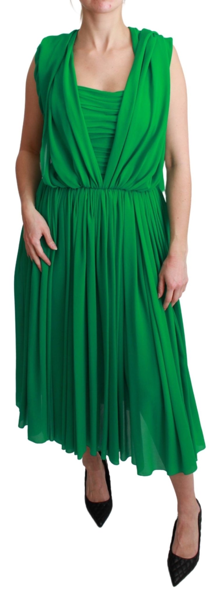 Dolce & Gabbana 100% Silk Green Sleeveless Pleated Maxi Dress - Dani Dyers