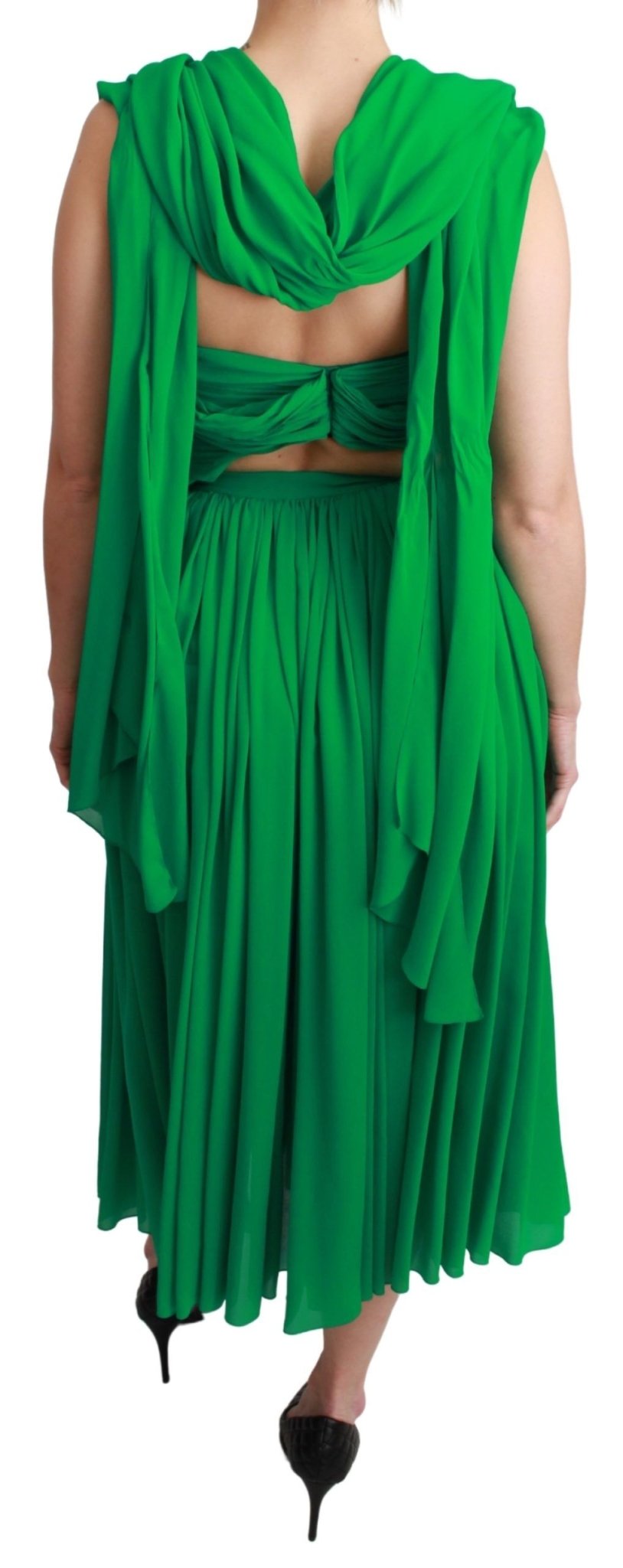 Dolce & Gabbana 100% Silk Green Sleeveless Pleated Maxi Dress - Dani Dyers
