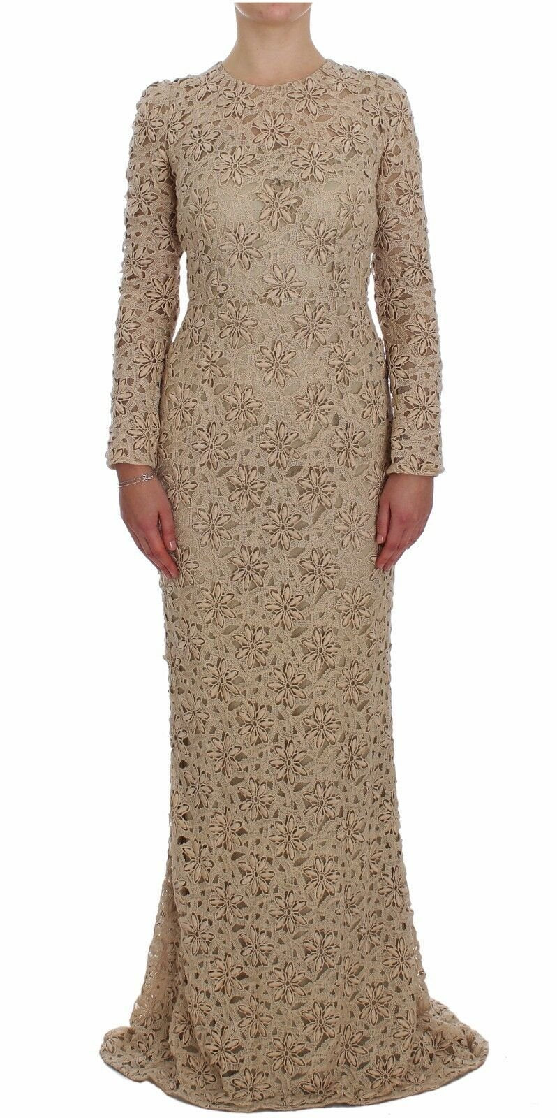 Dolce & Gabbana Beige Floral Lace Sheath Maxi Dress - Dani Dyers