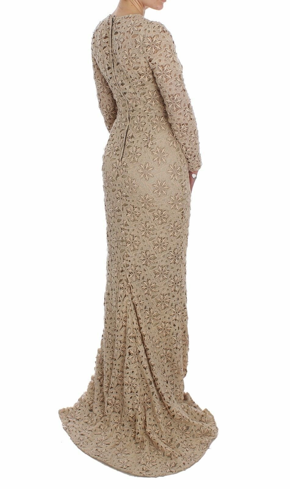 Dolce & Gabbana Beige Floral Lace Sheath Maxi Dress - Dani Dyers