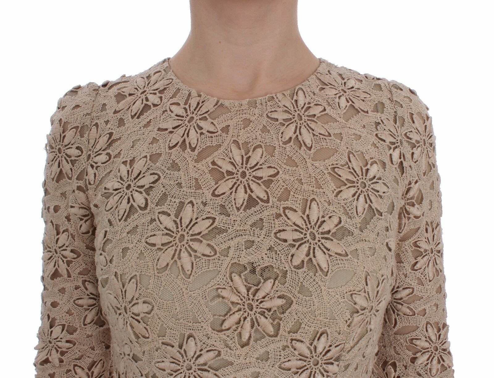 Dolce & Gabbana Beige Floral Lace Sheath Maxi Dress - Dani Dyers
