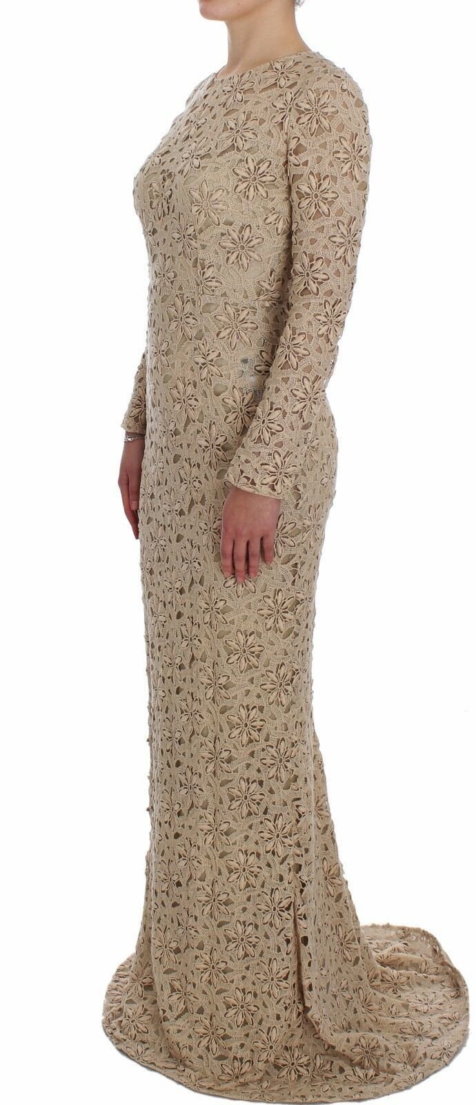 Dolce & Gabbana Beige Floral Lace Sheath Maxi Dress - Dani Dyers