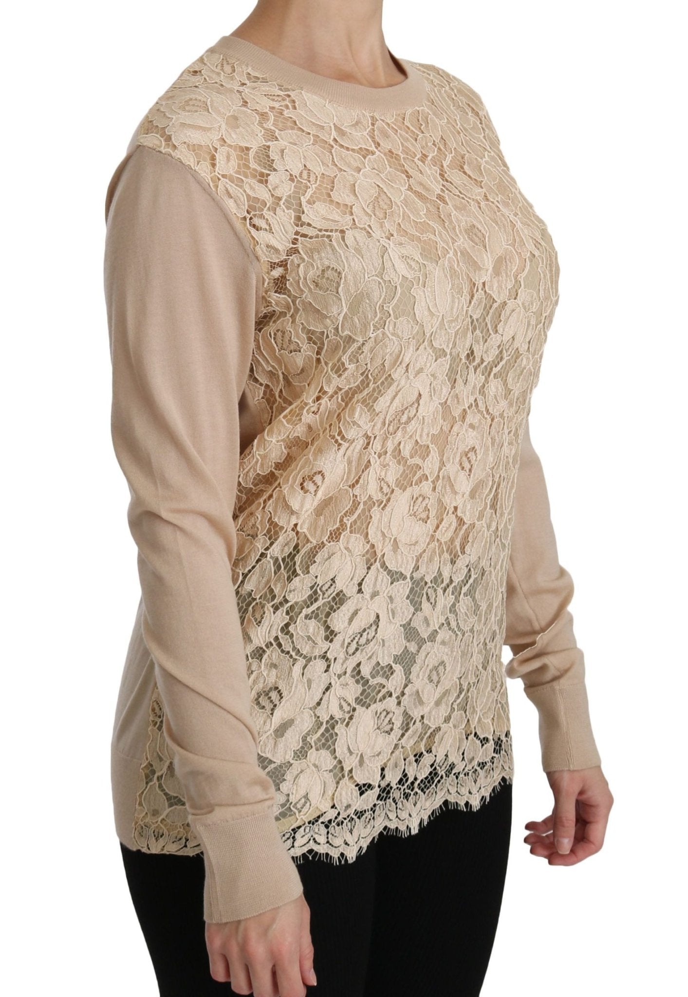 Dolce & Gabbana Beige Lace Long Sleeve Top Cashmere Blouse - Dani Dyers