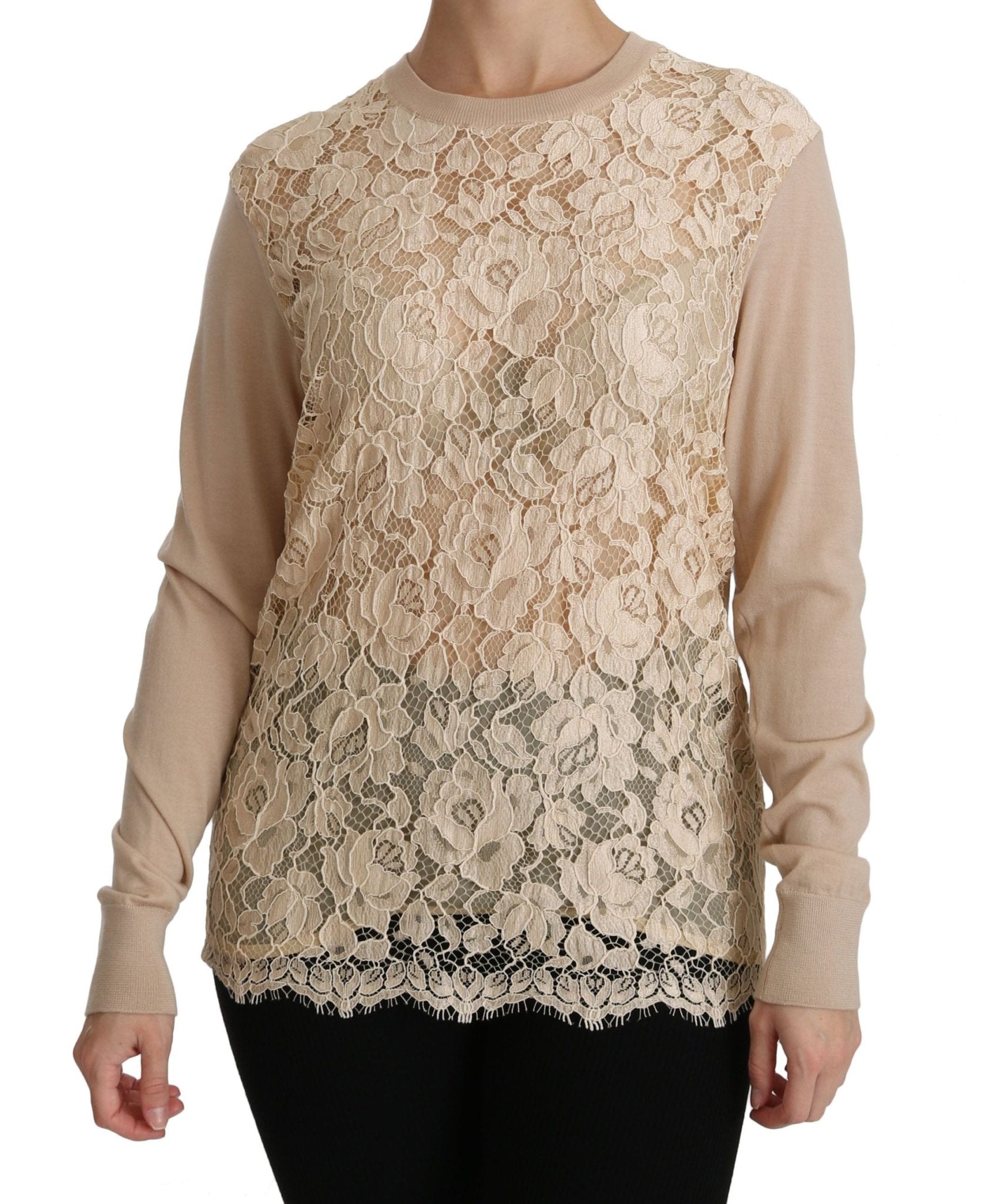 Dolce & Gabbana Beige Lace Long Sleeve Top Cashmere Blouse - Dani Dyers