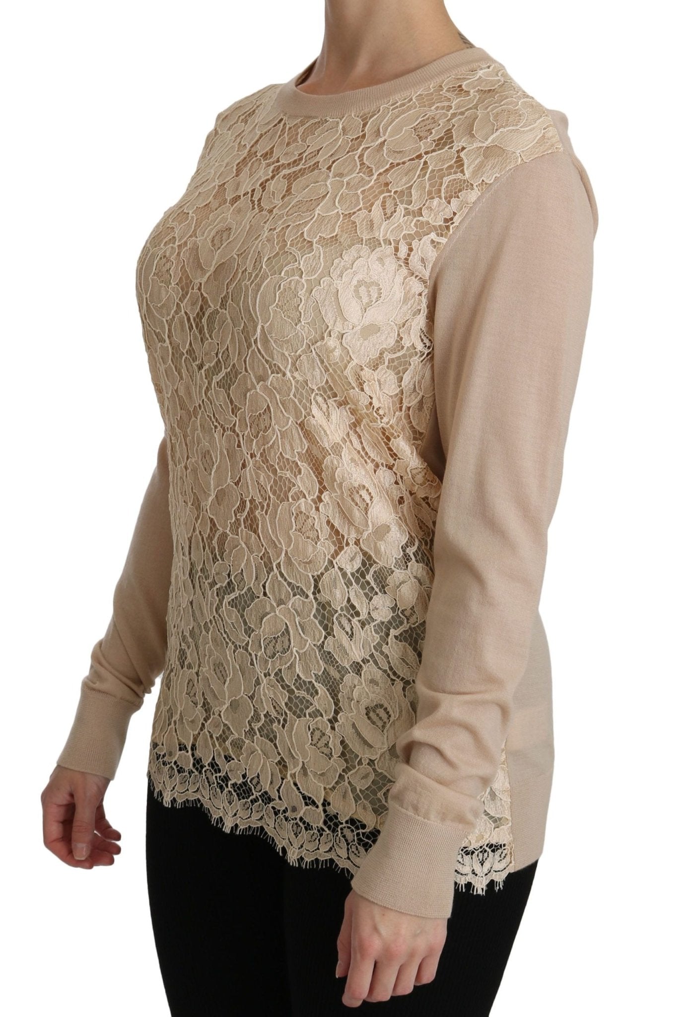 Dolce & Gabbana Beige Lace Long Sleeve Top Cashmere Blouse - Dani Dyers