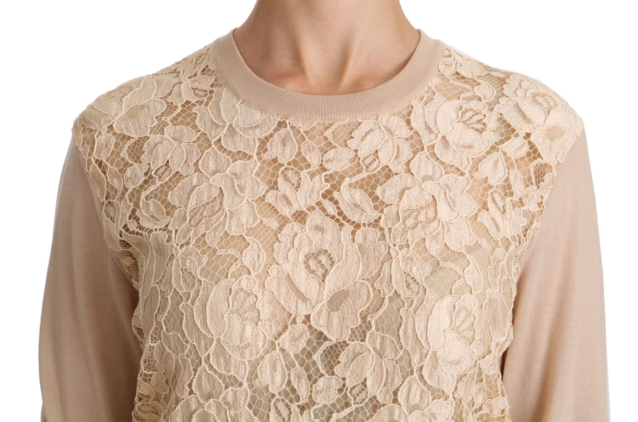 Dolce & Gabbana Beige Lace Long Sleeve Top Cashmere Blouse - Dani Dyers
