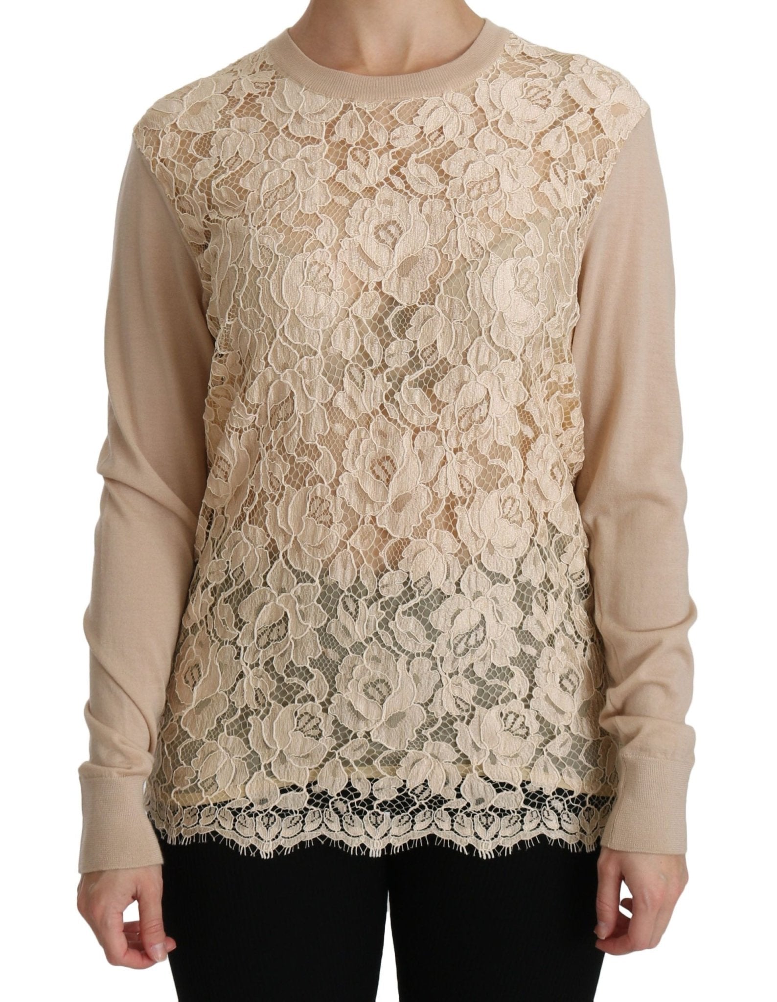 Dolce & Gabbana Beige Lace Long Sleeve Top Cashmere Blouse - Dani Dyers