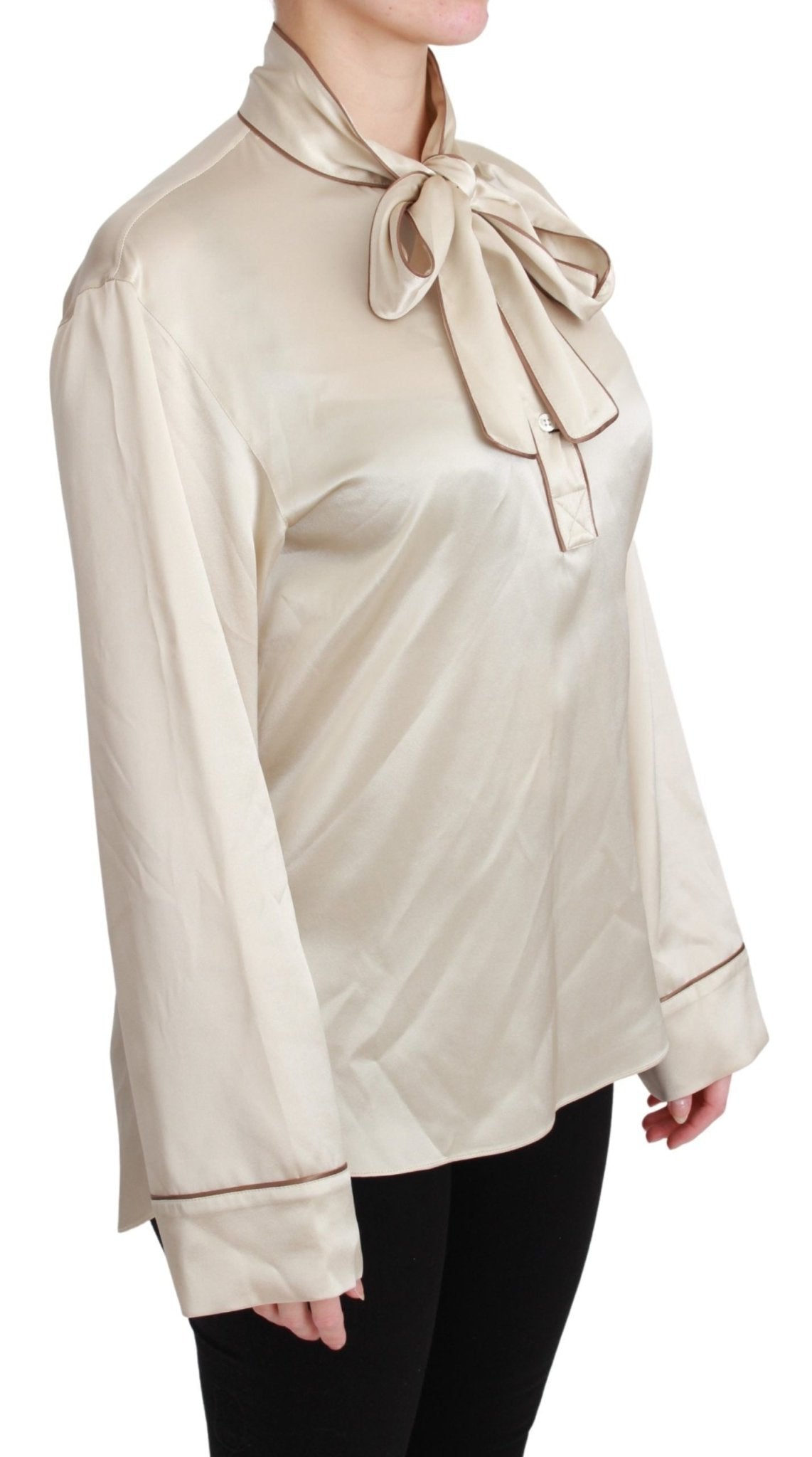 Dolce & Gabbana Beige Sleeve Top Queen Silk Satin Blouse - Dani Dyers