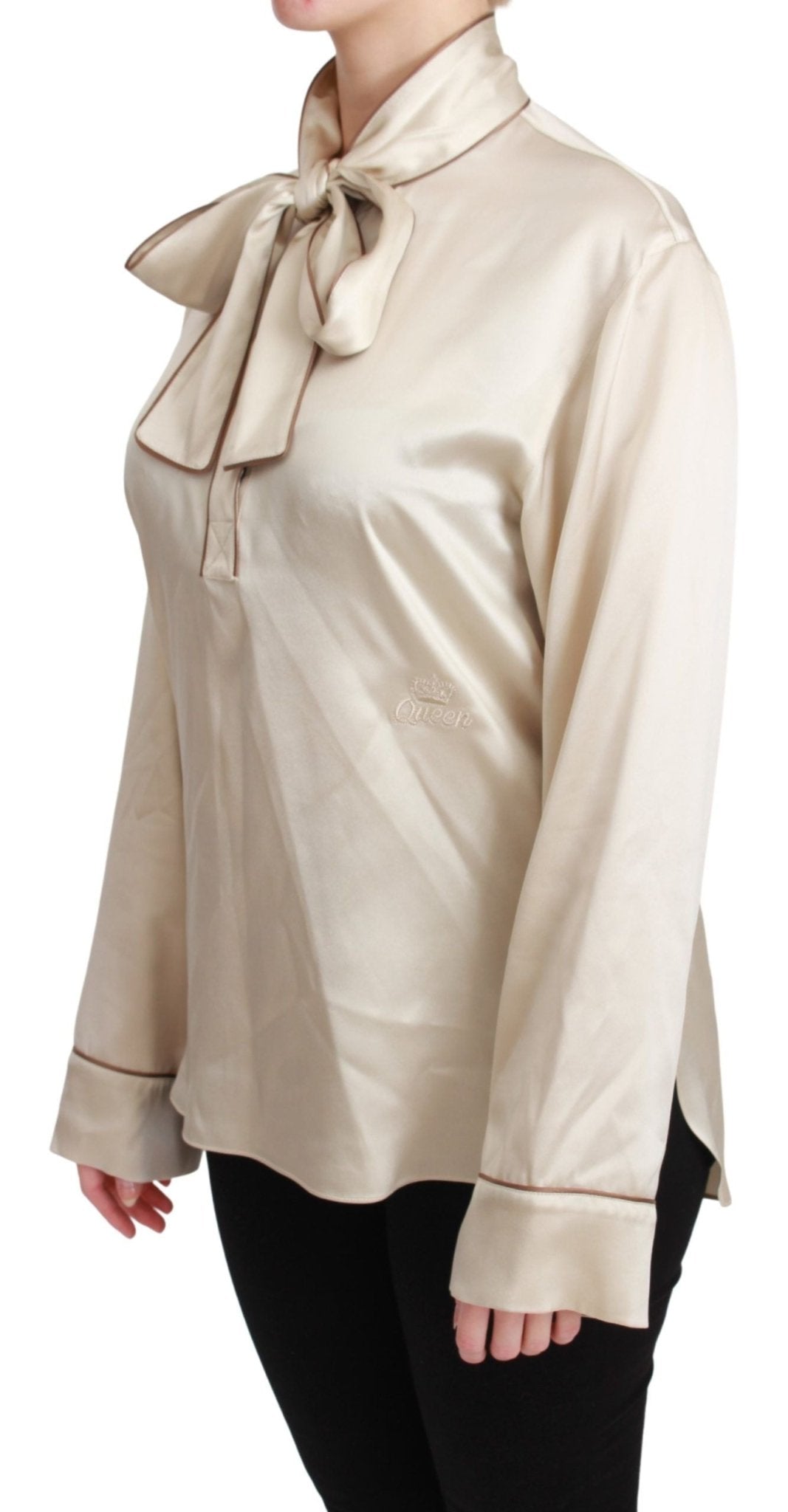 Dolce & Gabbana Beige Sleeve Top Queen Silk Satin Blouse - Dani Dyers