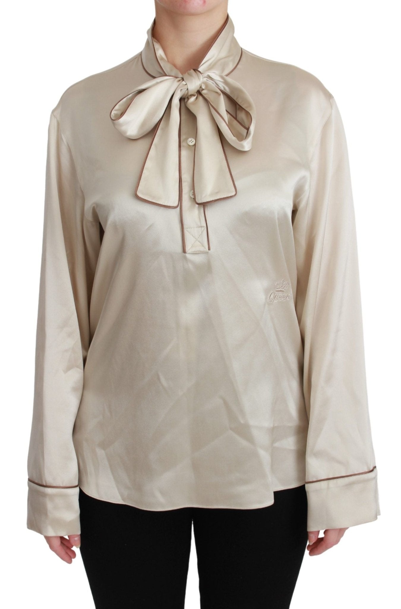 Dolce & Gabbana Beige Sleeve Top Queen Silk Satin Blouse - Dani Dyers