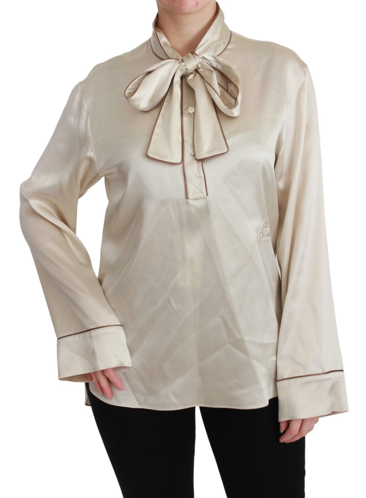 Dolce & Gabbana Beige Sleeve Top Queen Silk Satin Blouse - Dani Dyers