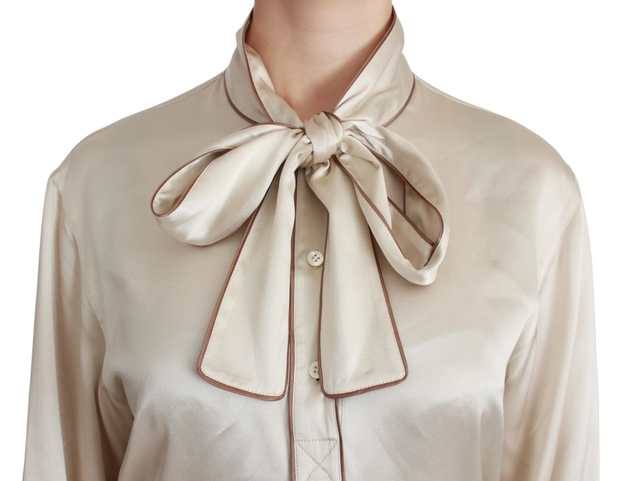 Dolce & Gabbana Beige Sleeve Top Queen Silk Satin Blouse - Dani Dyers