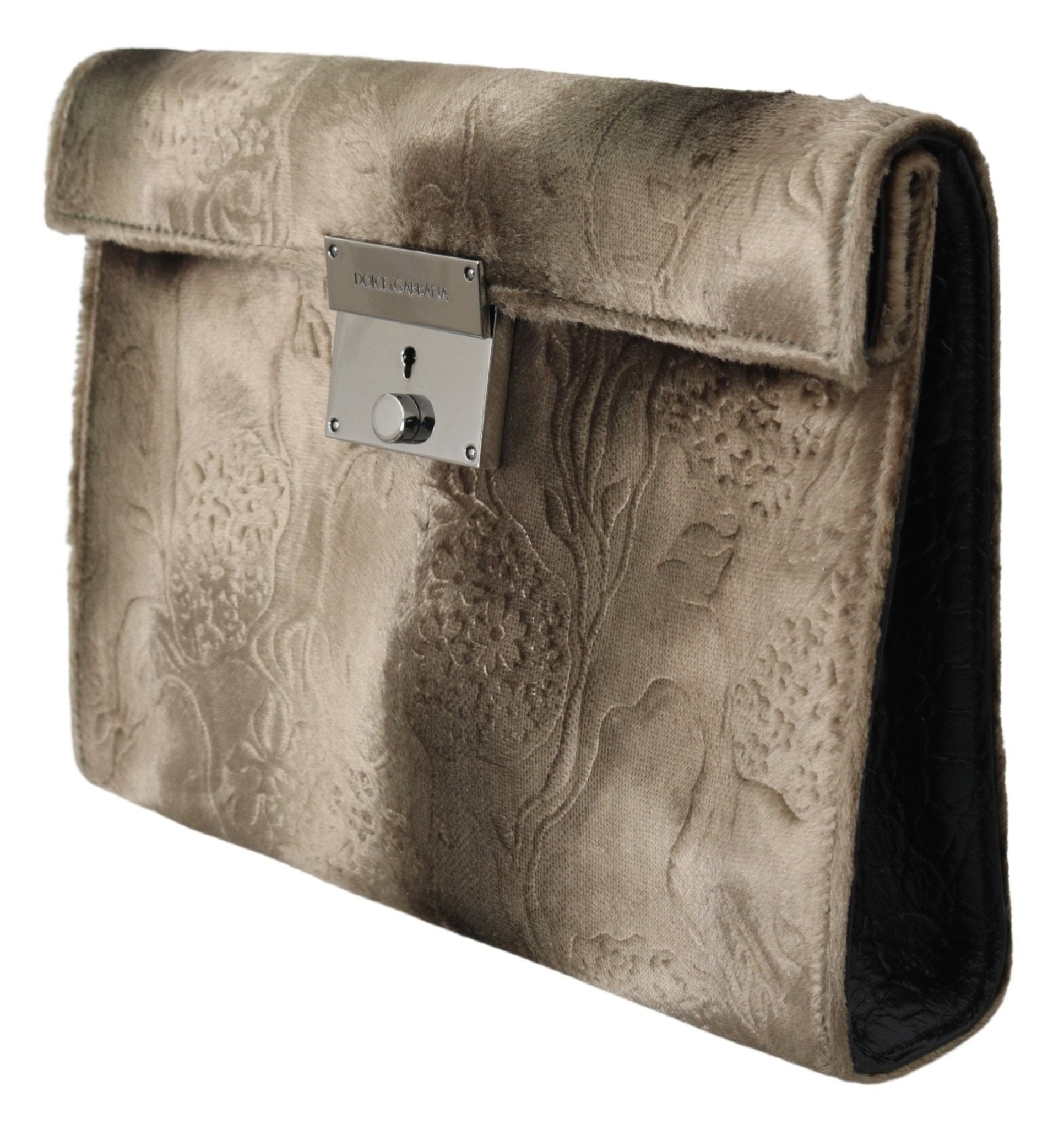 Dolce & Gabbana Beige Velvet Floral Leather Men Document Briefcase - Dani Dyers