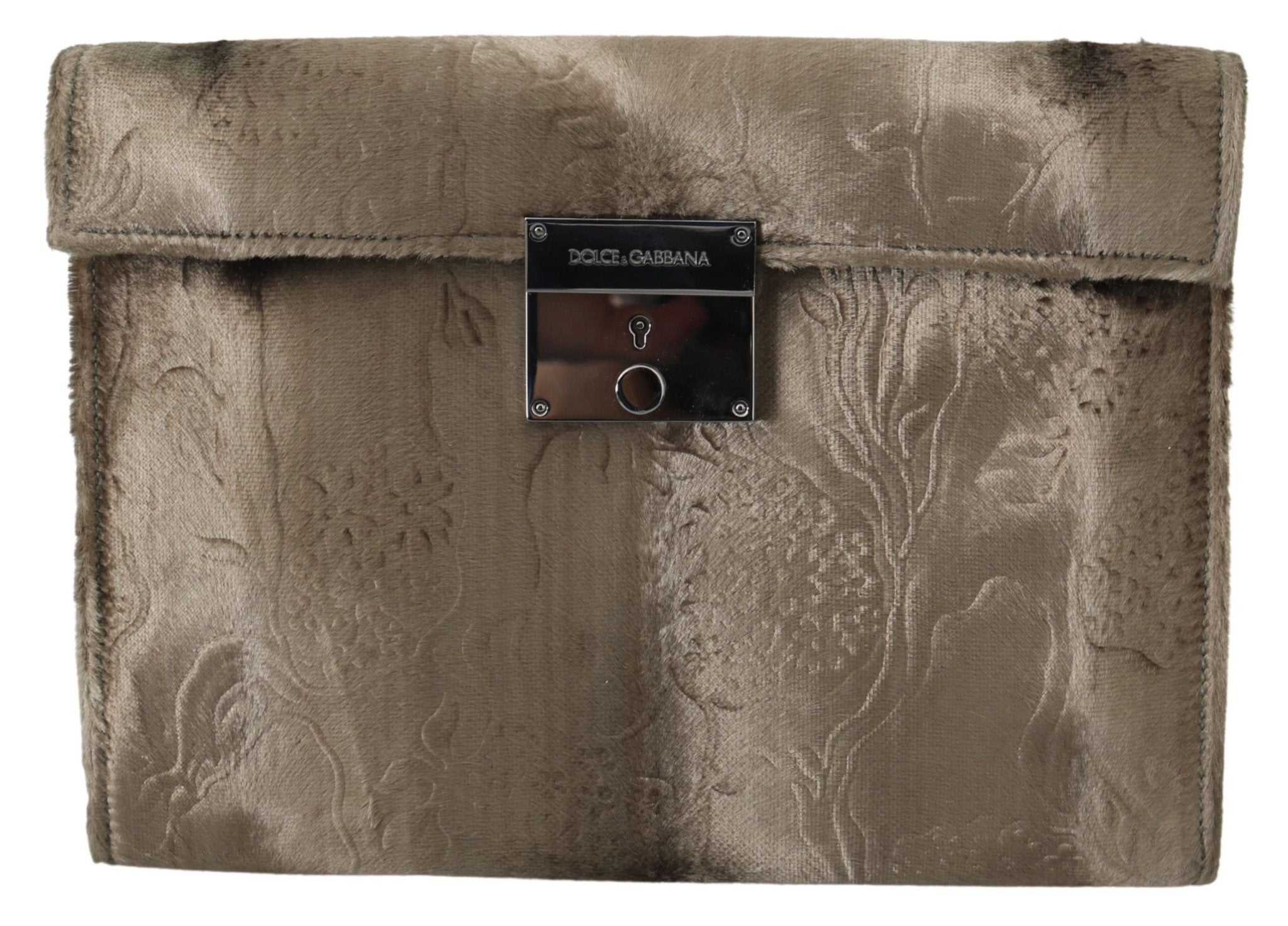 Dolce & Gabbana Beige Velvet Floral Leather Men Document Briefcase - Dani Dyers
