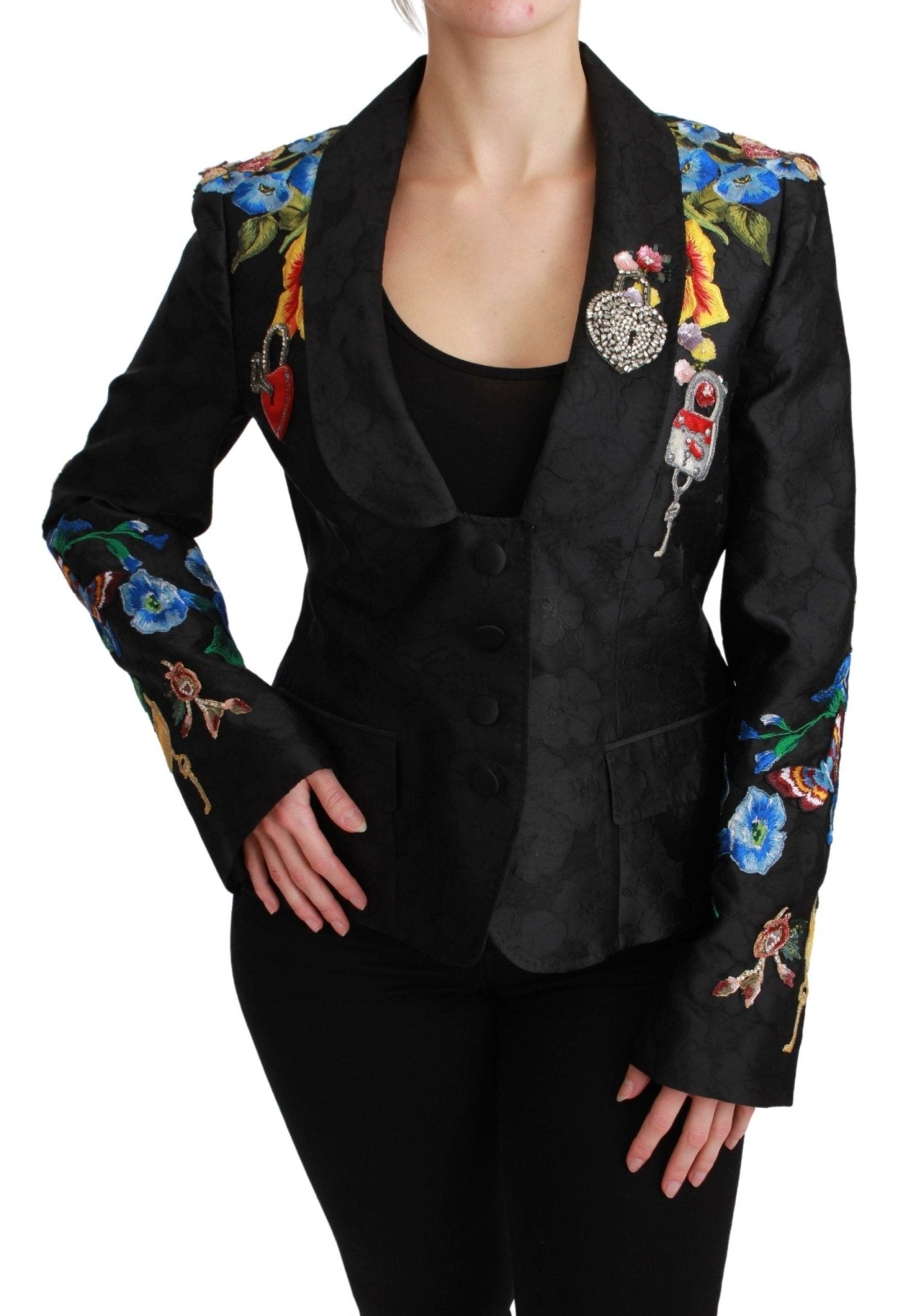 Dolce & Gabbana Black Brocade Crystal Blazer Jacket - Dani Dyers