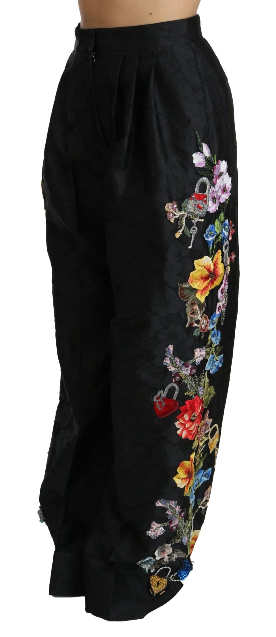 Dolce & Gabbana Black Brocade Floral Sequined Beaded Pants - Dani Dyers