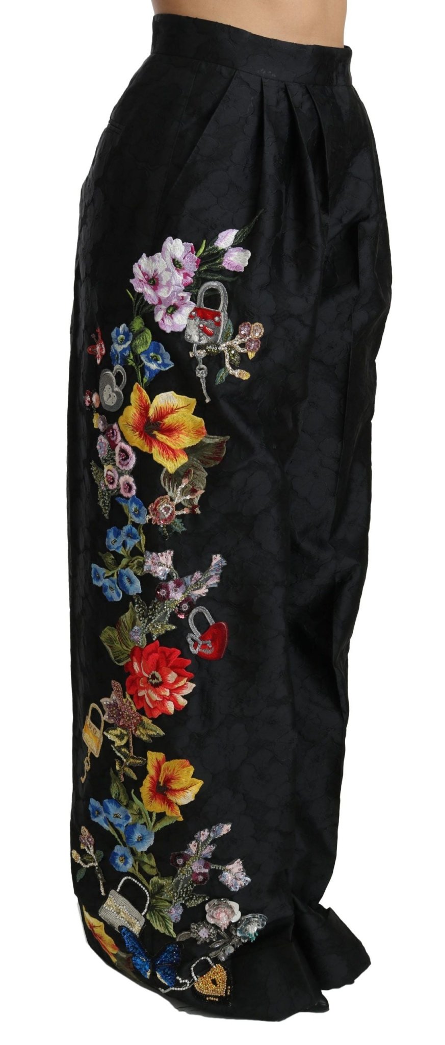 Dolce & Gabbana Black Brocade Floral Sequined Beaded Pants - Dani Dyers