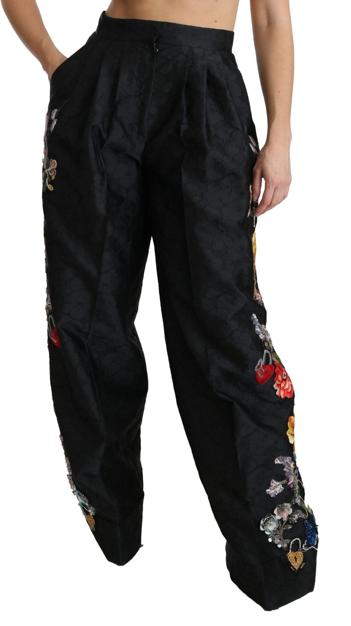 Dolce & Gabbana Black Brocade Floral Sequined Beaded Pants - Dani Dyers