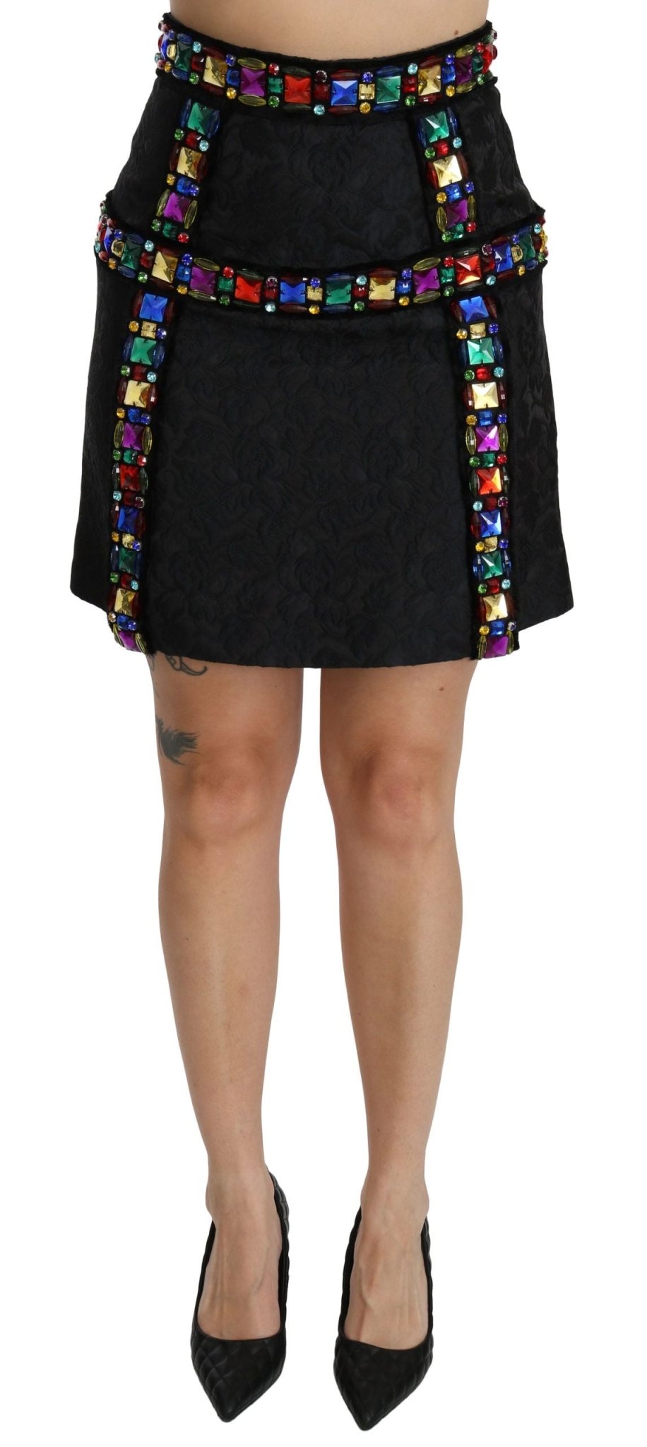 Dolce & Gabbana Black Crystal Embellished High Waist Skirt - Dani Dyers