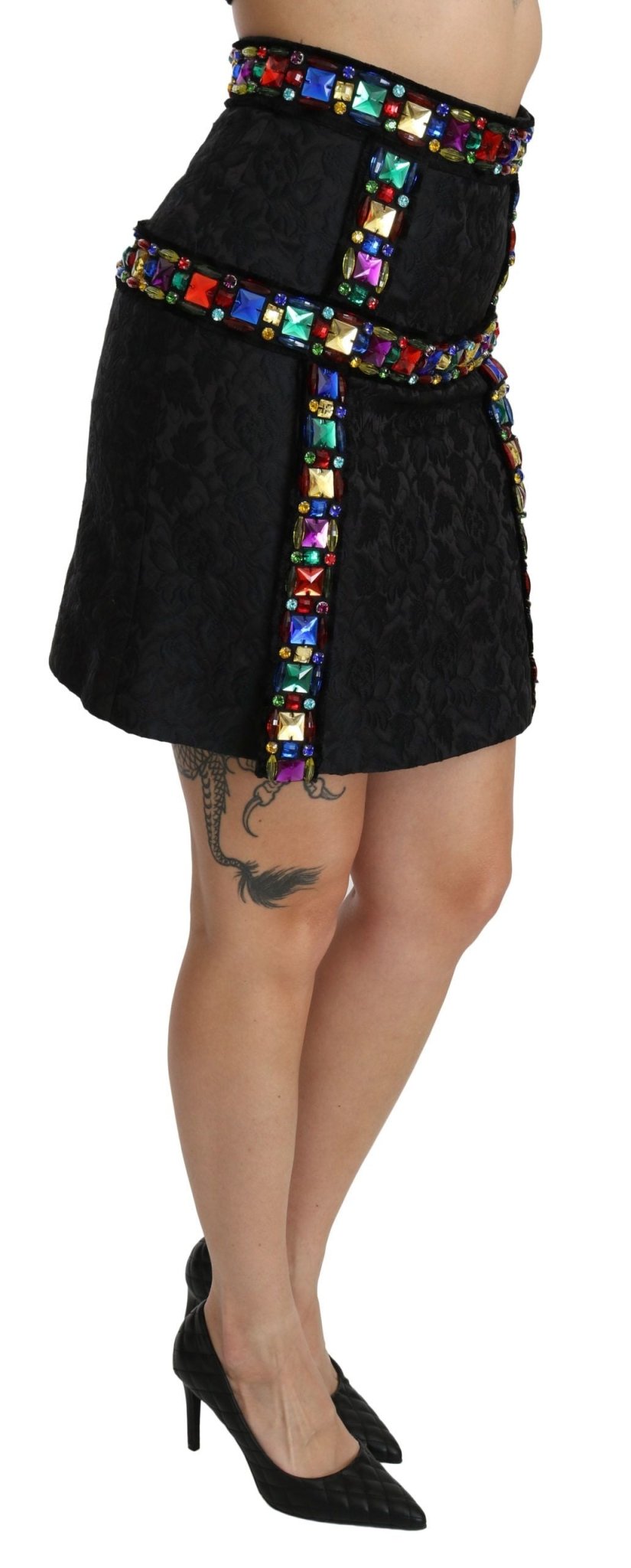 Dolce & Gabbana Black Crystal Embellished High Waist Skirt - Dani Dyers