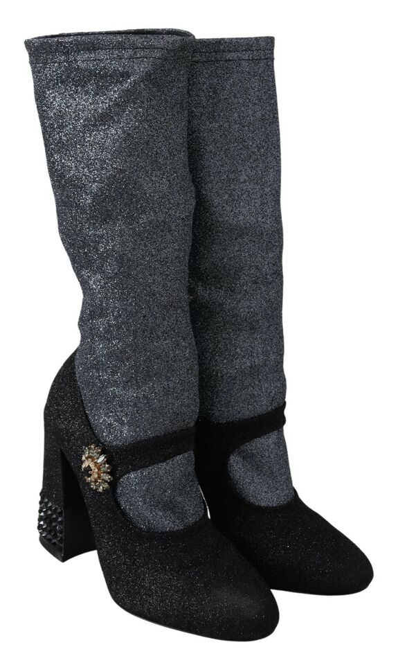 Dolce & Gabbana Black Crystal Mary Janes Booties Shoes - Dani Dyers