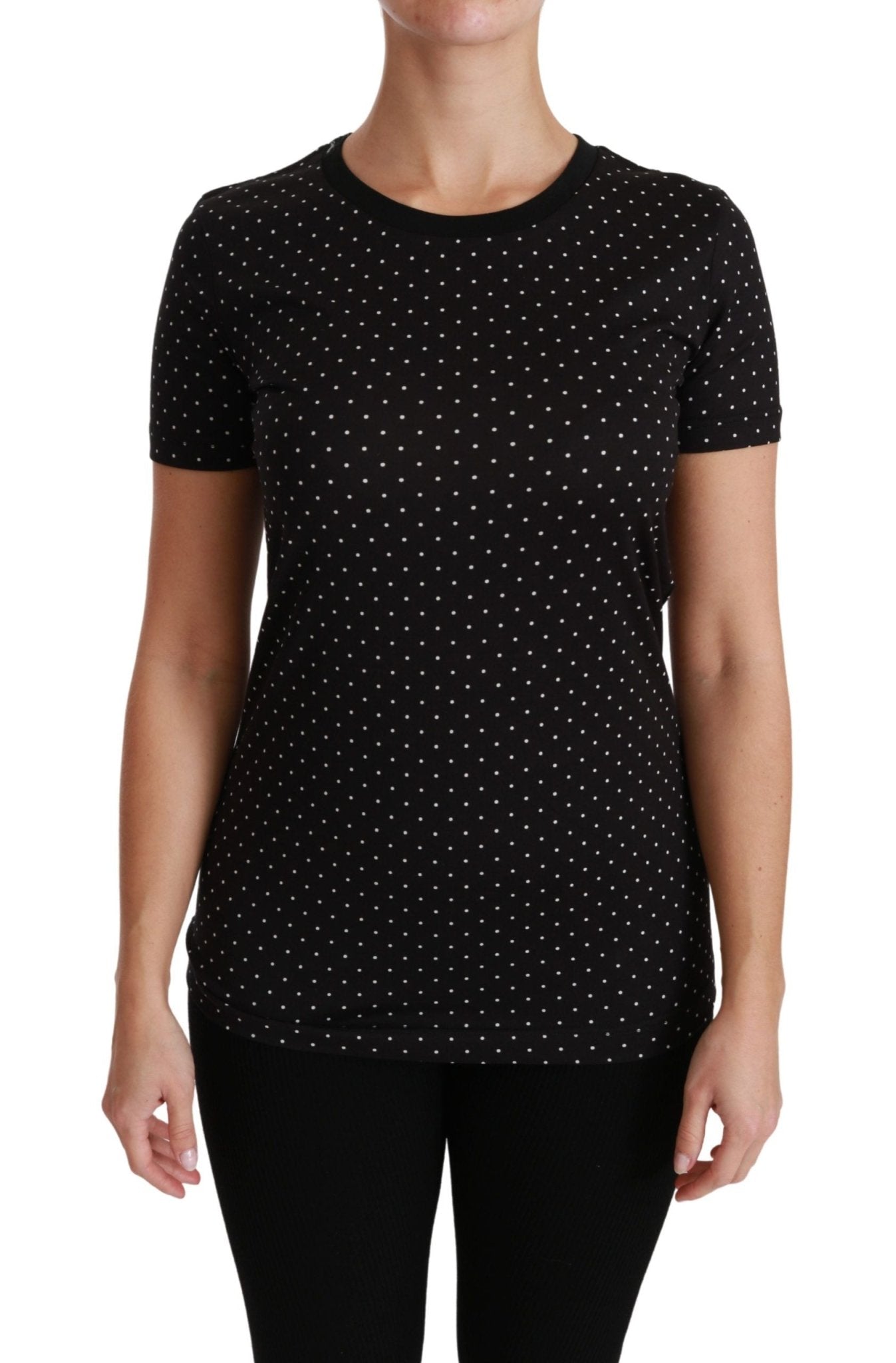 Dolce & Gabbana Black Dotted Crewneck Cotton Top T-shirt - Dani Dyers