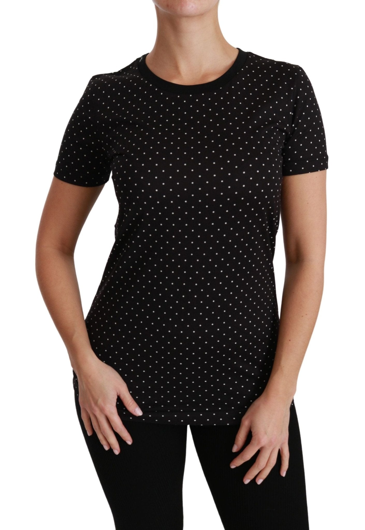 Dolce & Gabbana Black Dotted Crewneck Cotton Top T-shirt - Dani Dyers
