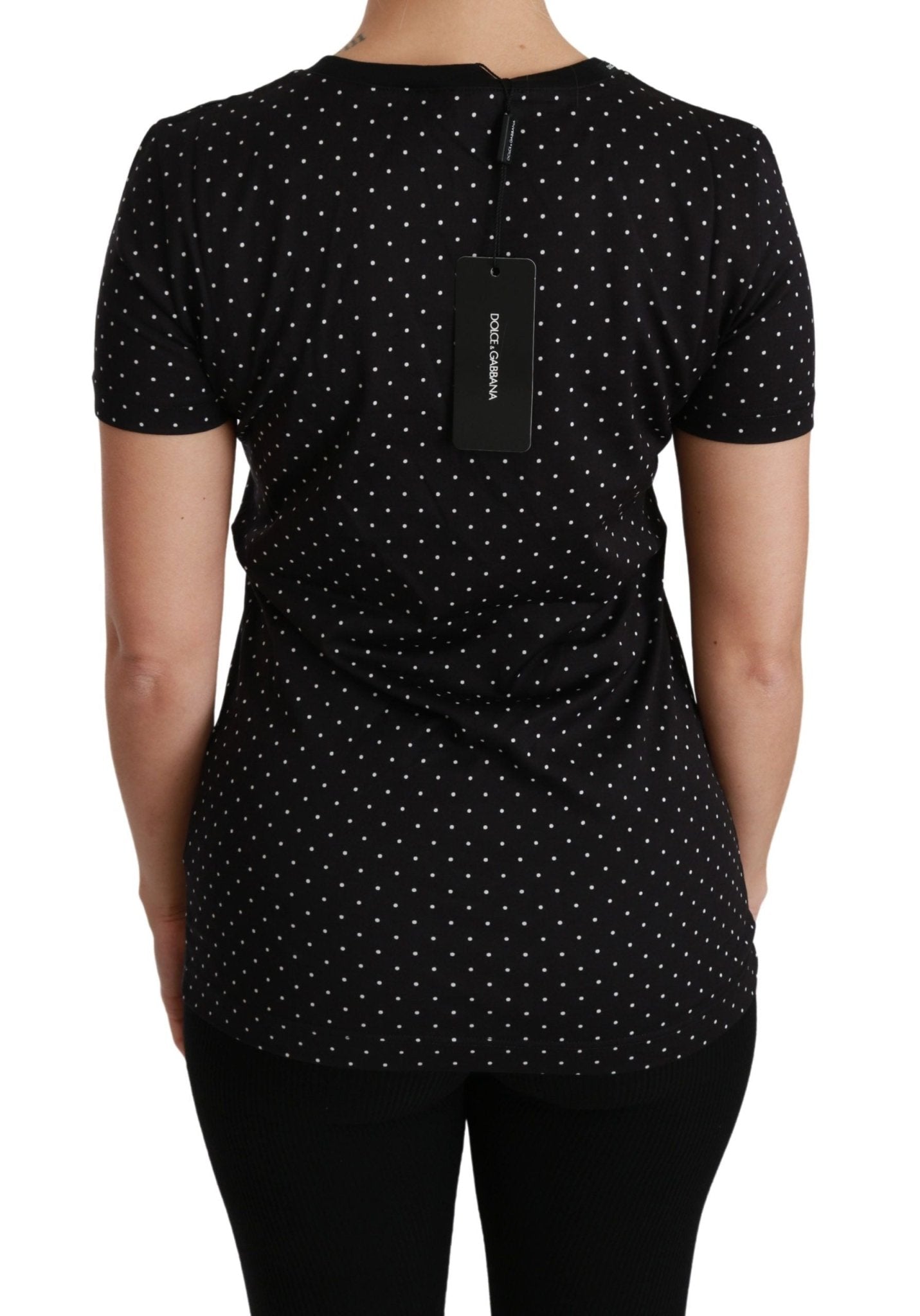 Dolce & Gabbana Black Dotted Crewneck Cotton Top T-shirt - Dani Dyers