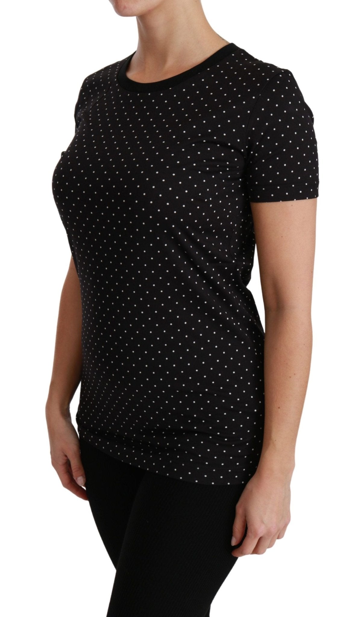 Dolce & Gabbana Black Dotted Crewneck Cotton Top T-shirt - Dani Dyers
