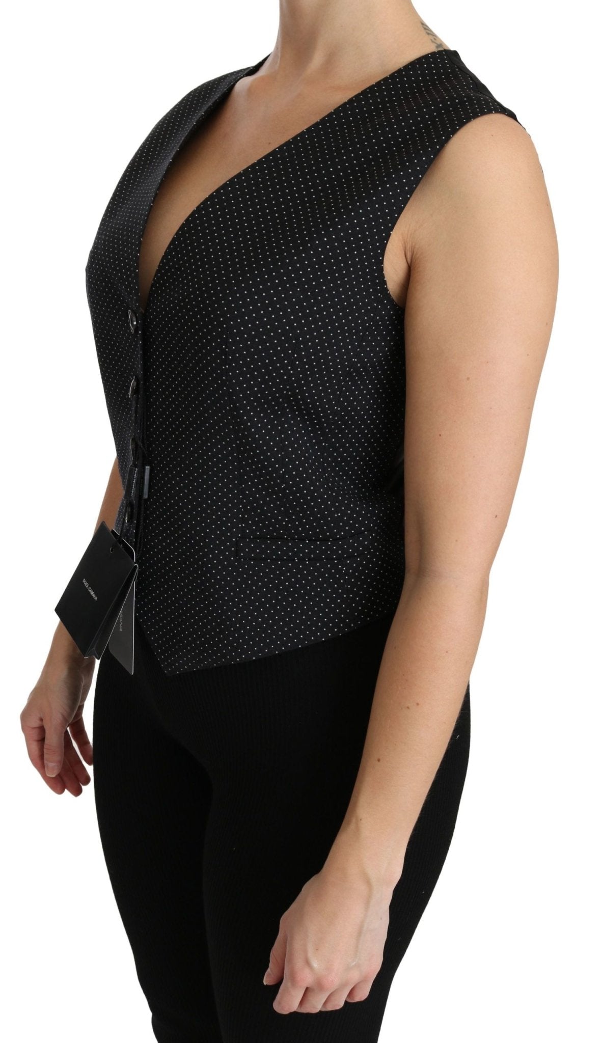Dolce & Gabbana Black Dotted Waistcoat Vest Blouse Top - Dani Dyers