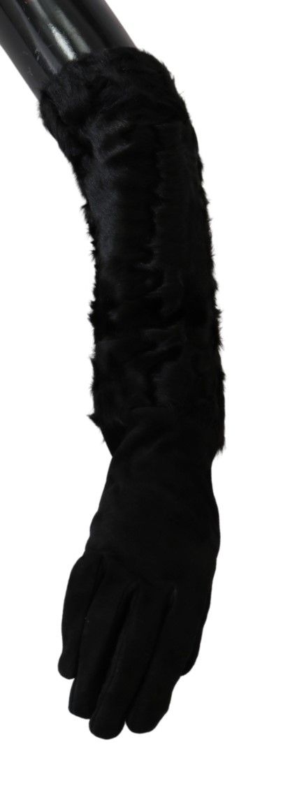 Dolce & Gabbana Black Elbow Length Mitten Suede Fur Gloves - Dani Dyers