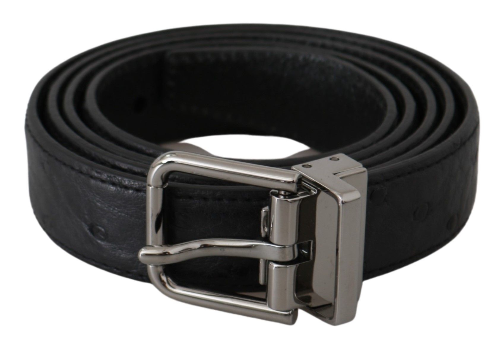 Dolce & Gabbana Black Exotic Skin Pattern Silver Buckle Belt - Dani Dyers