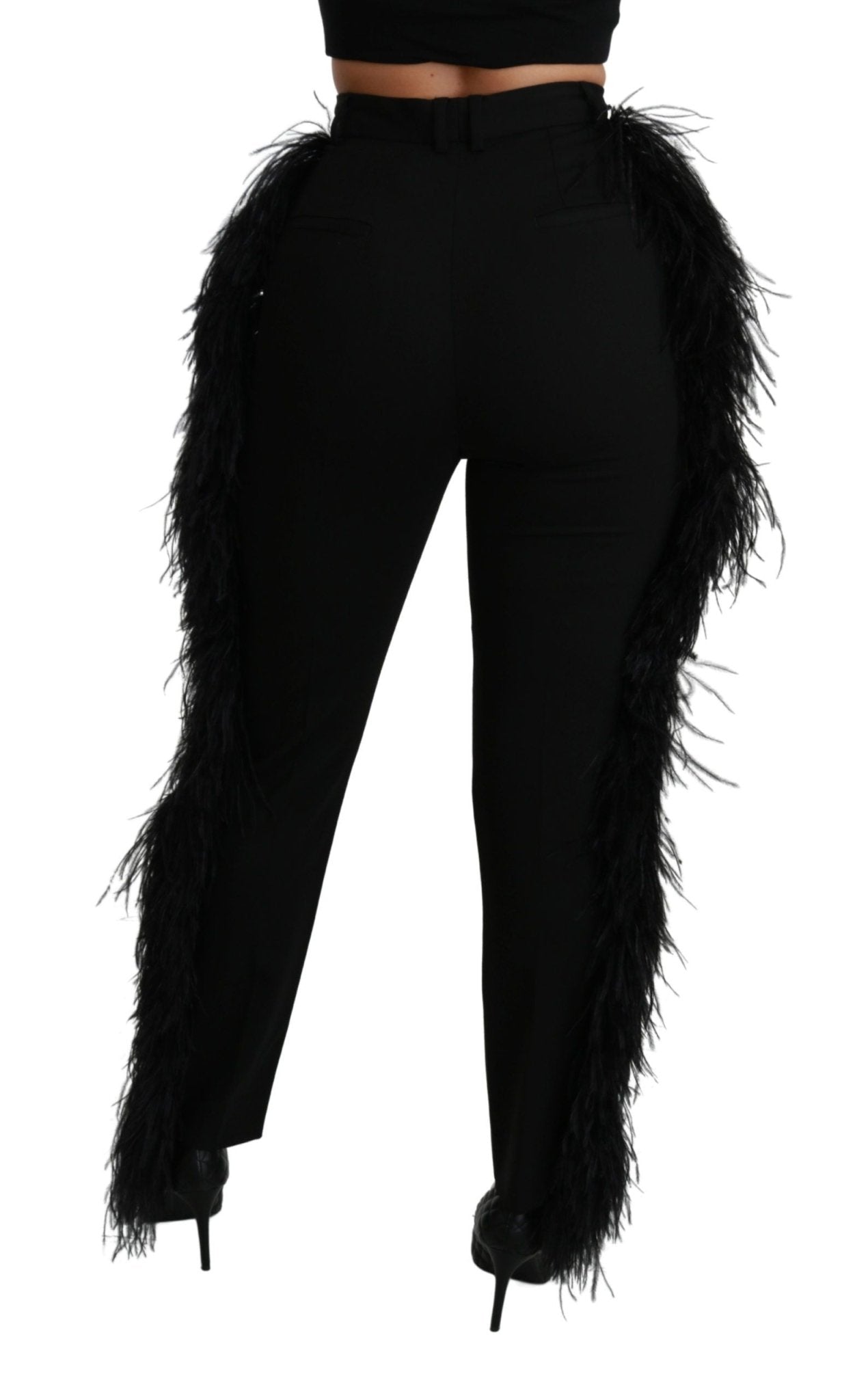 Dolce & Gabbana Black Feather Straight High Waist Wool Pants - Dani Dyers