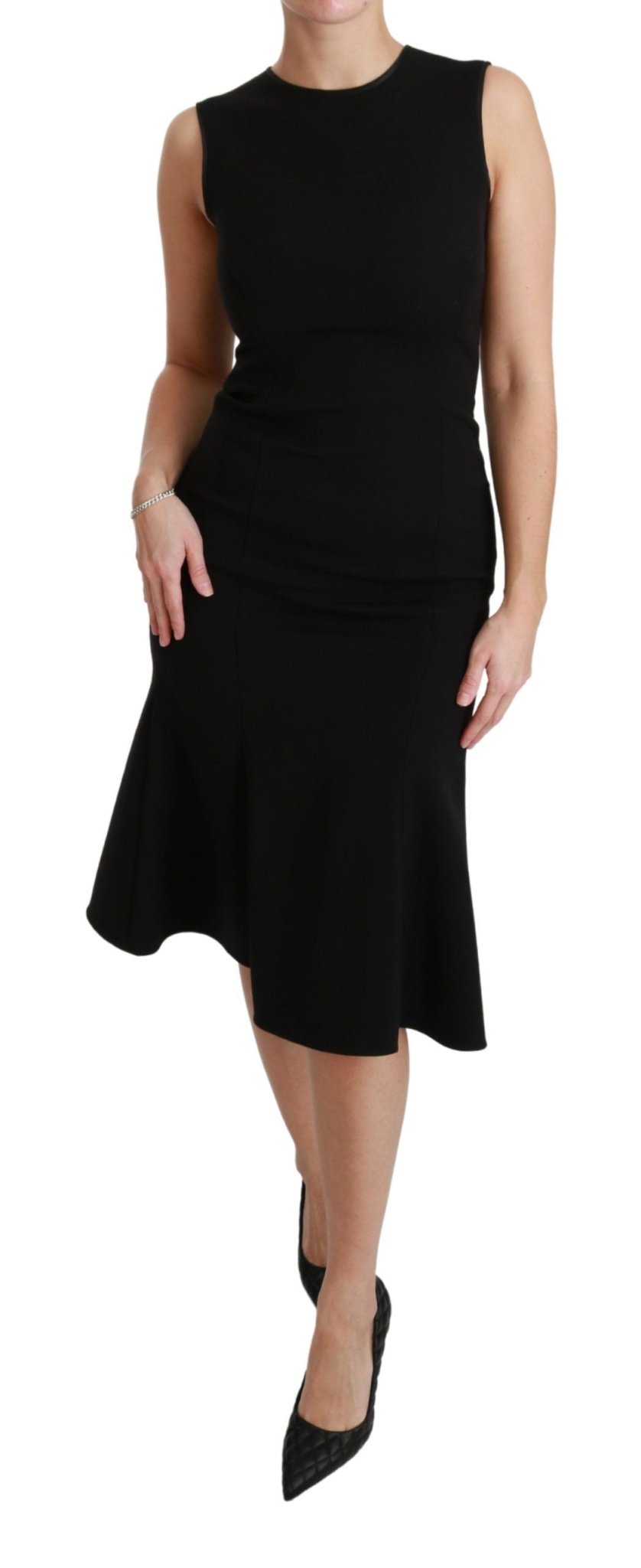 Dolce & Gabbana Black Fit Flare Wool Stretch Sheath Dress - Dani Dyers