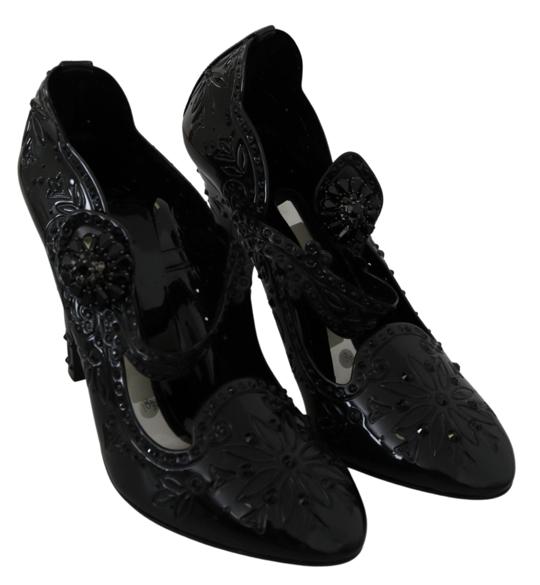 Dolce & Gabbana Black Floral Crystal CINDERELLA Heels Shoes - Dani Dyers