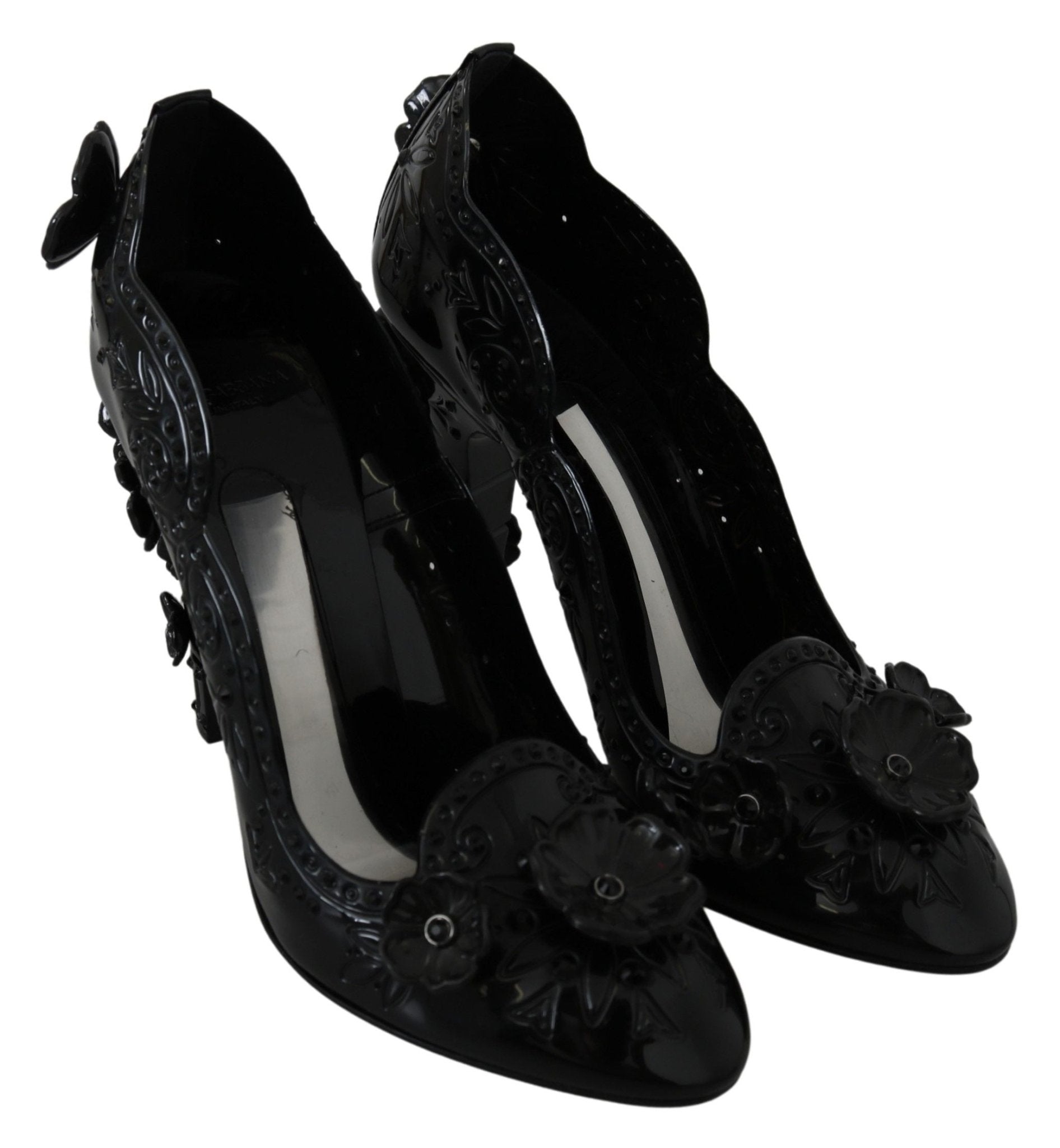 Dolce & Gabbana Black Floral Crystal CINDERELLA Heels Shoes - Dani Dyers