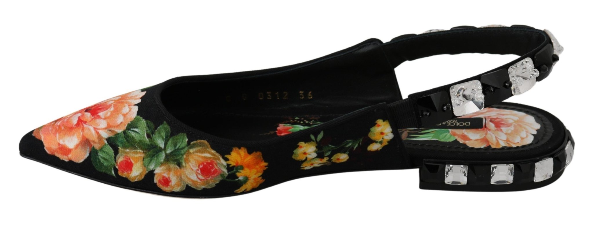 Dolce & Gabbana Black Floral Crystal Slingbacks Flats Shoes - Dani Dyers