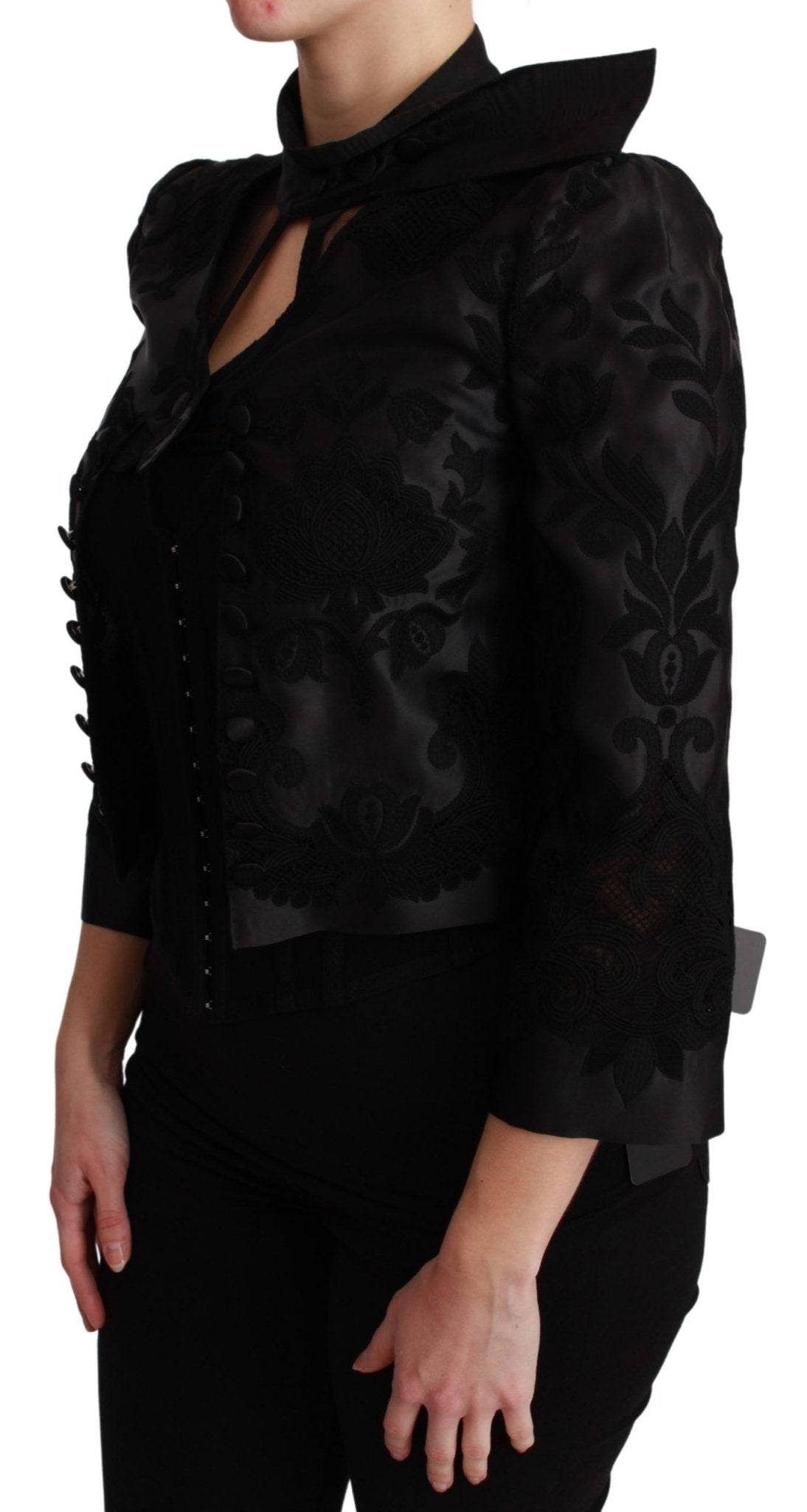 Dolce & Gabbana Black Floral Jacquard Blazer Silk Jacket - Dani Dyers